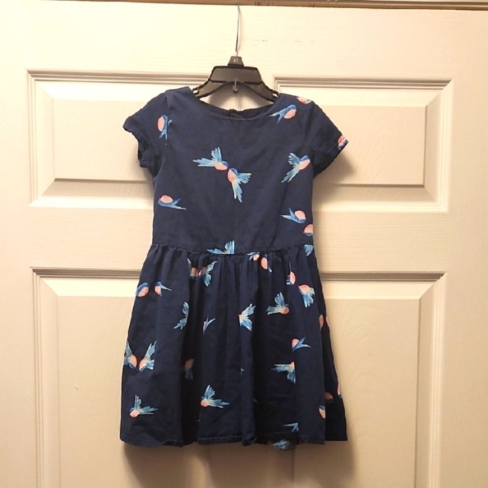 (3 ITEMS FOR $15)Lands' End Navy Kids Dress with Bird Pattern Size 4T